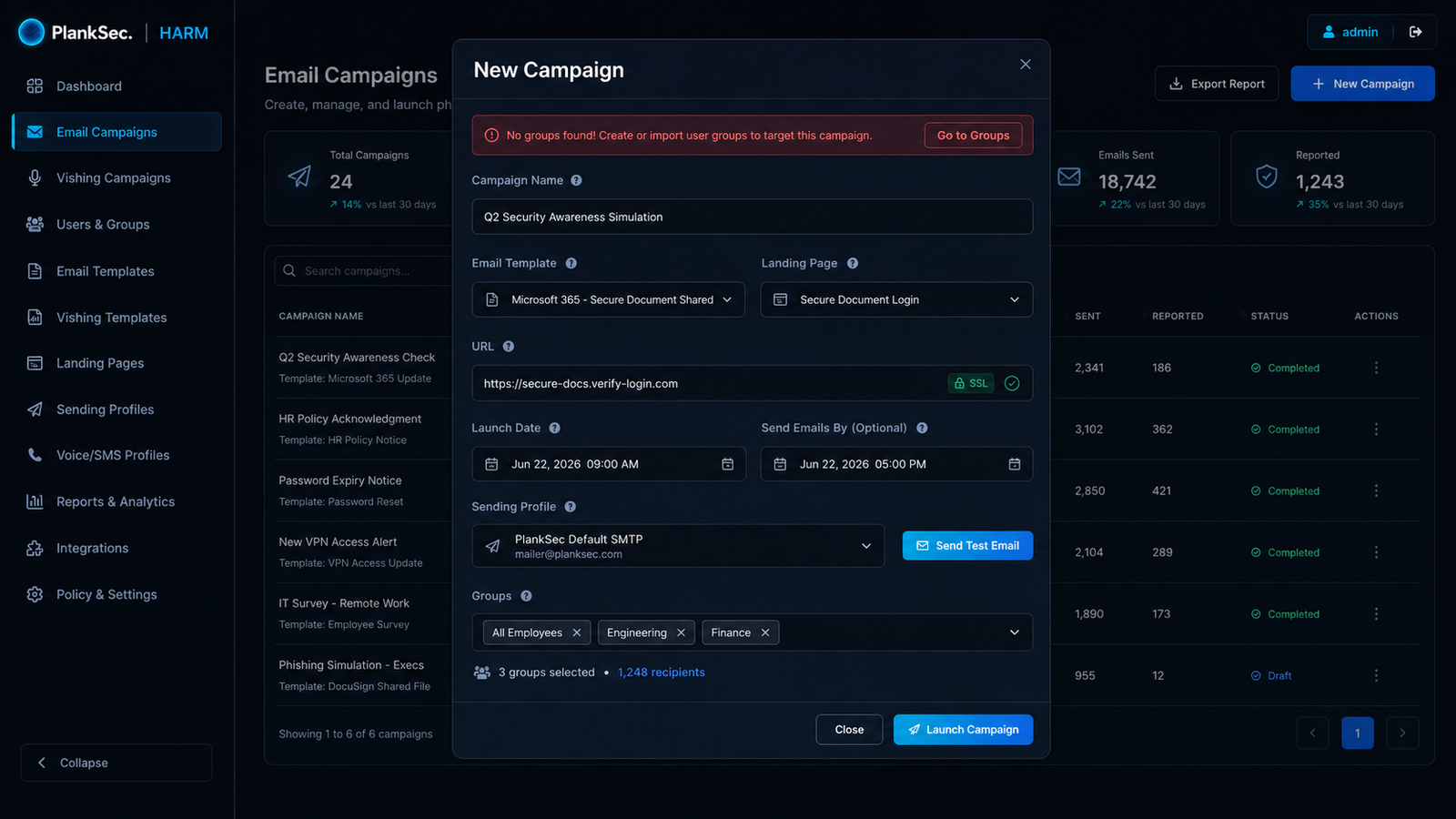 Email Campaigns product screen